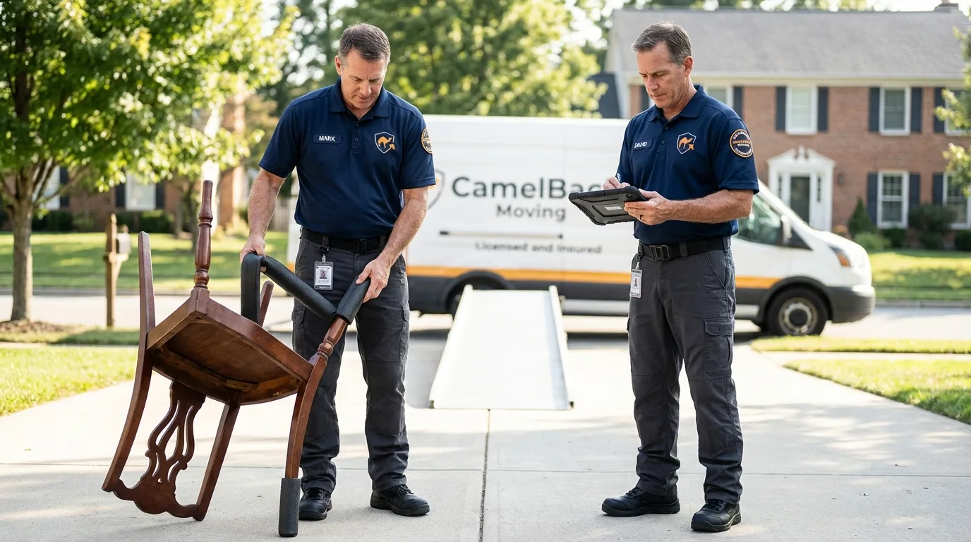 Movers inspecting furniture for damage prevention before loading in Vine Grove, KY